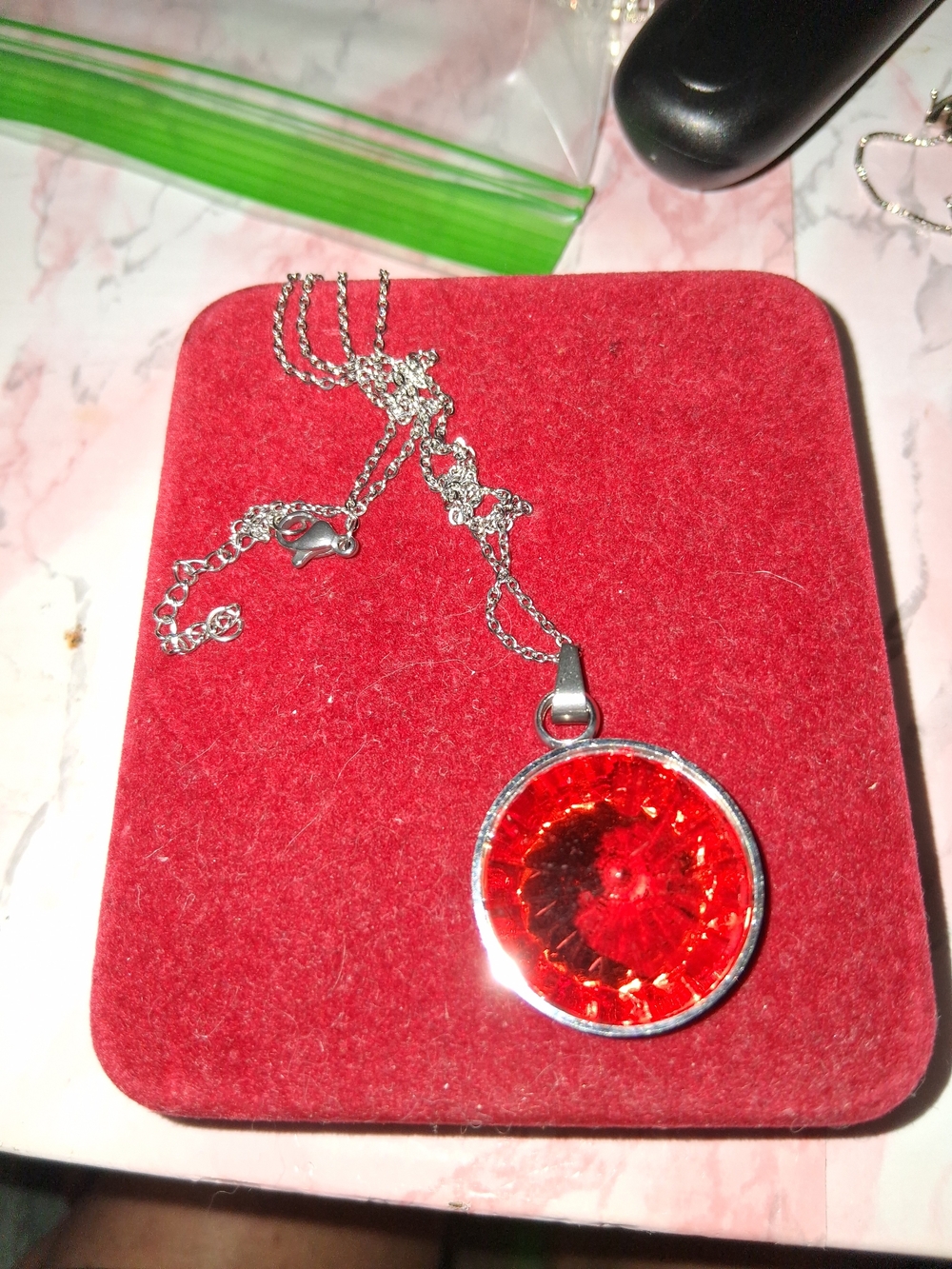 Source Unknown Red Crystal Pendant Necklace - Silver